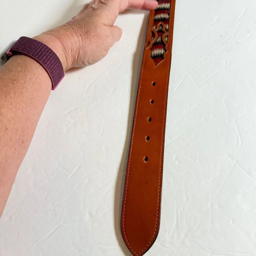 Vintage Tony Lama Horsehair Belt Sz 36 Brown Leather Western Handcrafted Mexico